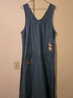 Vintage Disney Denim Jumper Dress with Pooh Embroidery - Blue